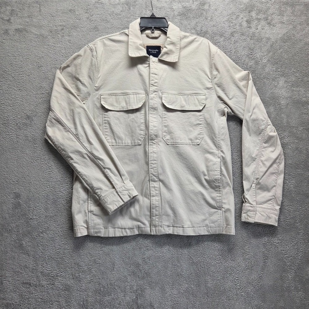 Abercrombie & Fitch Shacket Mens Large Beige Long Sleeve Shirt Lightweight‎